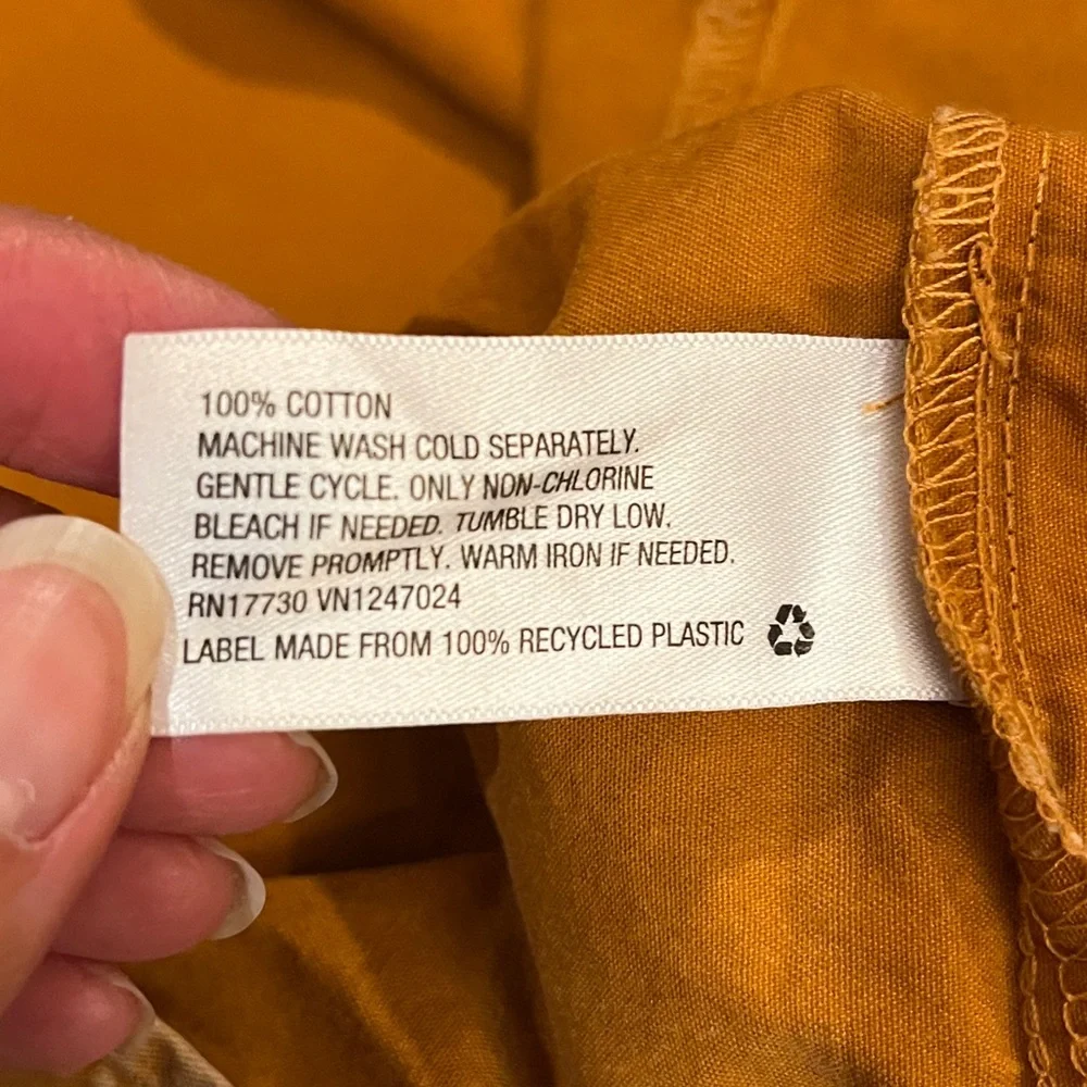 Ava & Viv tiered dress. Balloon 3/4-Sleeve A-Line. Midi, 100% cotton. Mustard 4X - Picture 11 of 12